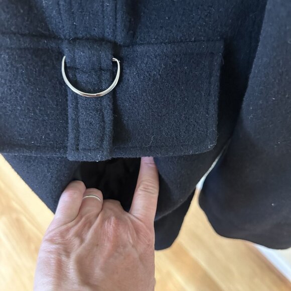 Fleet Street Womens Hooded Black Zip Up Coat Wool Blend Medium Jacket - Picture 12 of 16